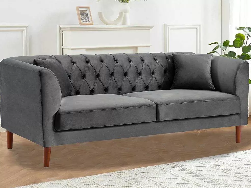 Online Driezits-Chesterfield-Bank Van Antracietkleurig Velours Arsene Chesterfield Zitbank