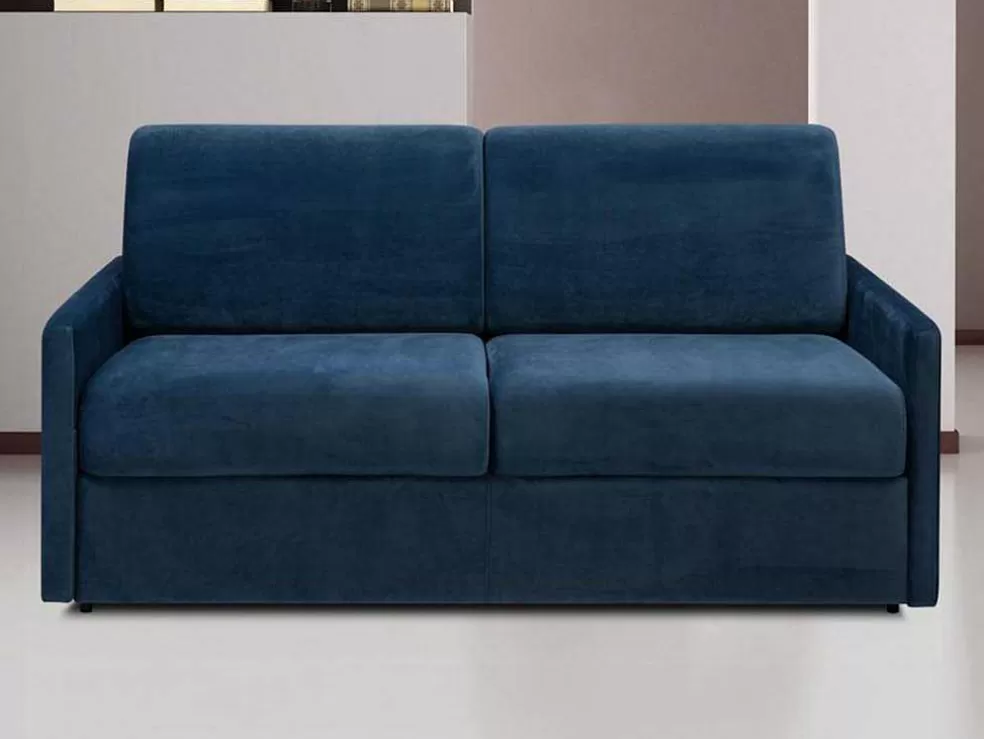 Best Sale Driezits-Expressbedbank Van Fluweel Calife - Nachtblauw - Slaapruimte 140 Cm - Matras 14 Cm Speciale Modellen Zitbanken & Fauteuils