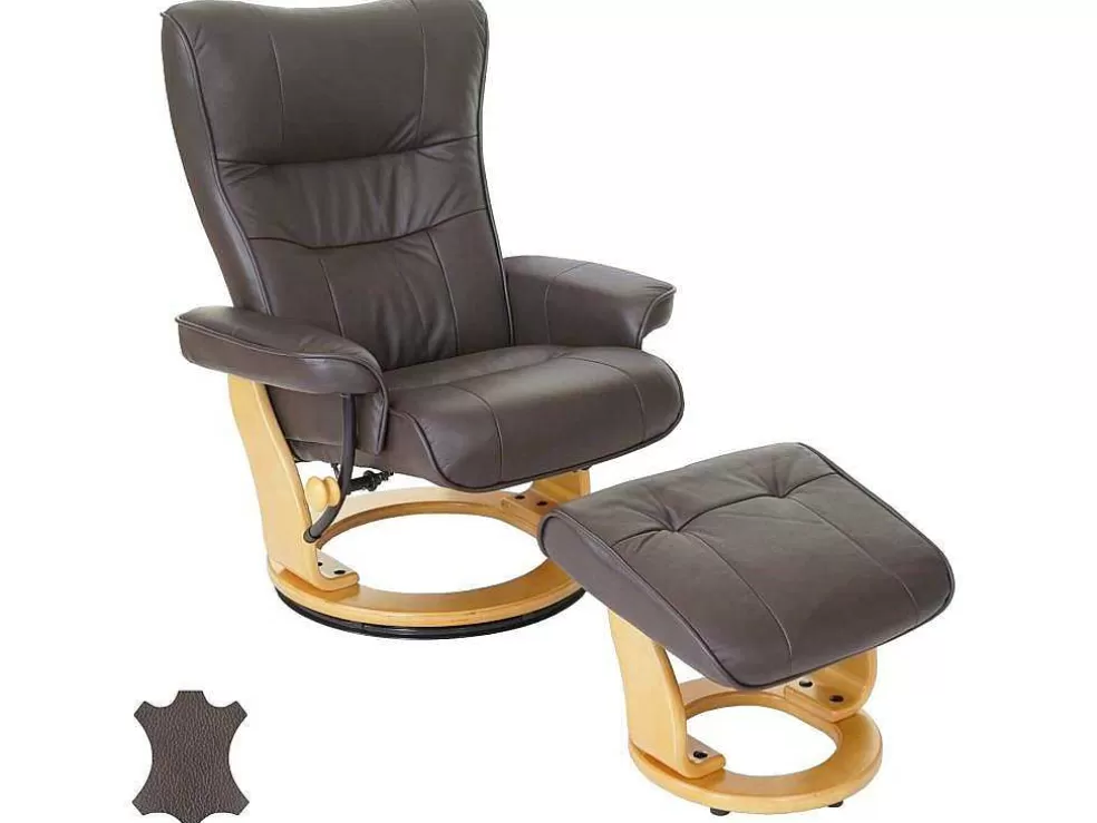 Sale Edmonton Fauteuil Met Kruk, Bruin, Naturel Bruin Fauteuil Leer