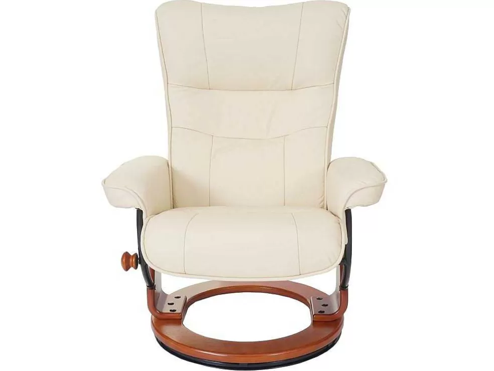 Clearance Edmonton Fauteuil Met Kruk, Creme, Honingkleurig Fauteuil Leer