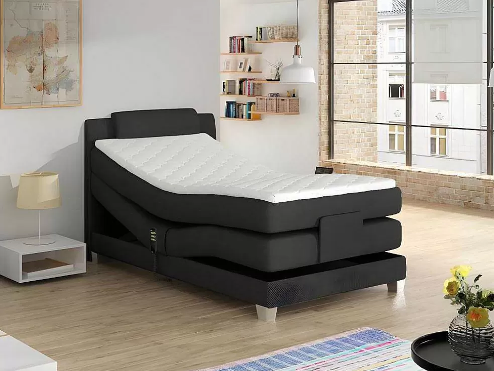 New Eenpersoons Boxspring Met Elektrische Bedbodem + Matras En Dekmatras Castel - 100X200Cm - Antraciet Elektrisch Relaxatiebed
