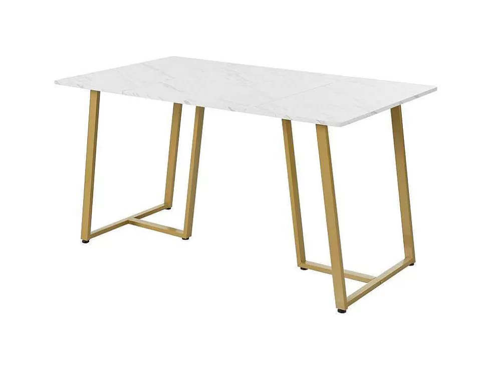 Discount Eettafel 140X80 Cm - Metalen Structuur - Marmerpatroon Fineer - Wit & Goud Eettafel