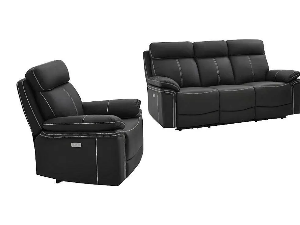 Cheap Elektrische Driezits Relaxbank + Relaxstoel Van Leer Isiris - Zwart Set Zitbank + Fauteuil