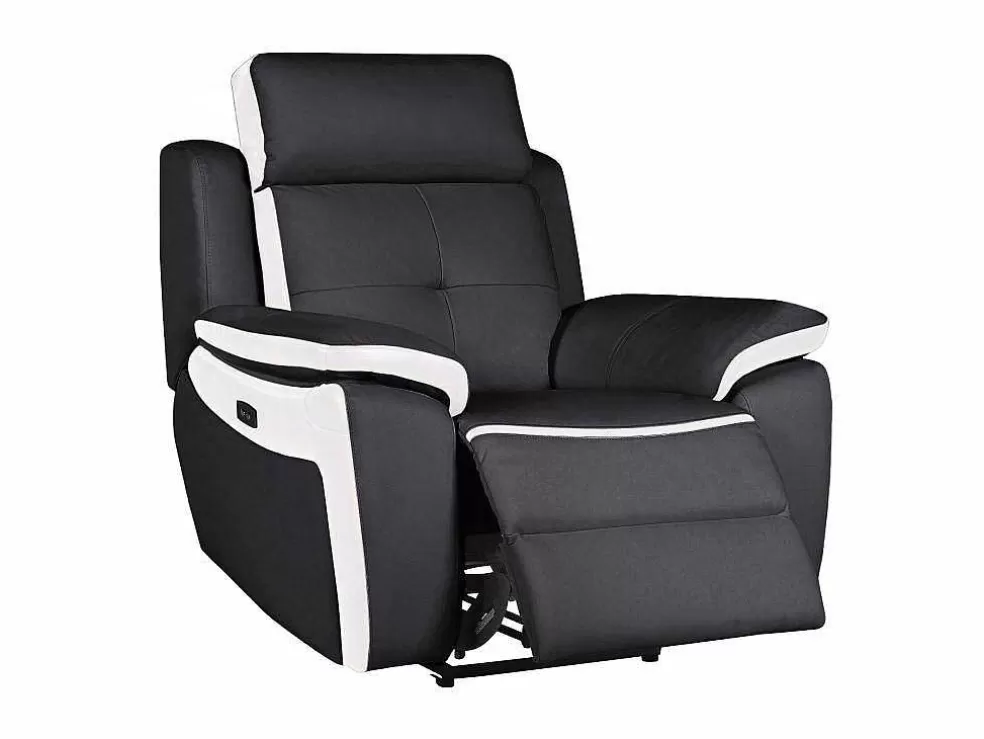 Flash Sale Elektrische Relaxfauteuil Van Leer Angelique - Zwart/ Wit Relaxfauteuil