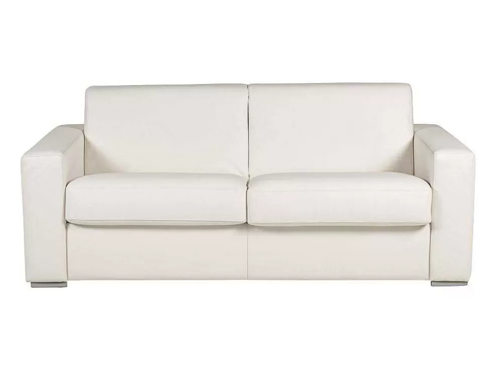Fashion Express-Driezitsslaapbank Van 100% Wit Buffelleer, Matras 22 Cm Delectea Ii Zitbank