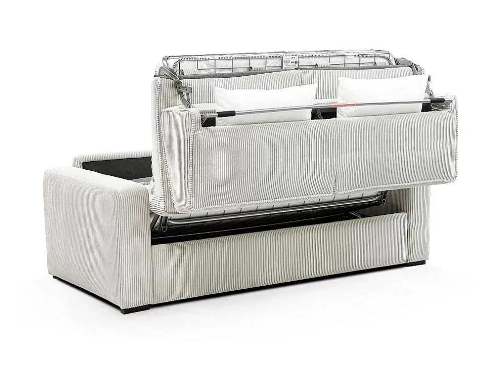 Online Express-Driezitsslaapbank Van Beige Ribfluweel - Bed Met Brede Latten 140 Cm - Matras 18 Cm - Mondovi Slaapbank Met Matras