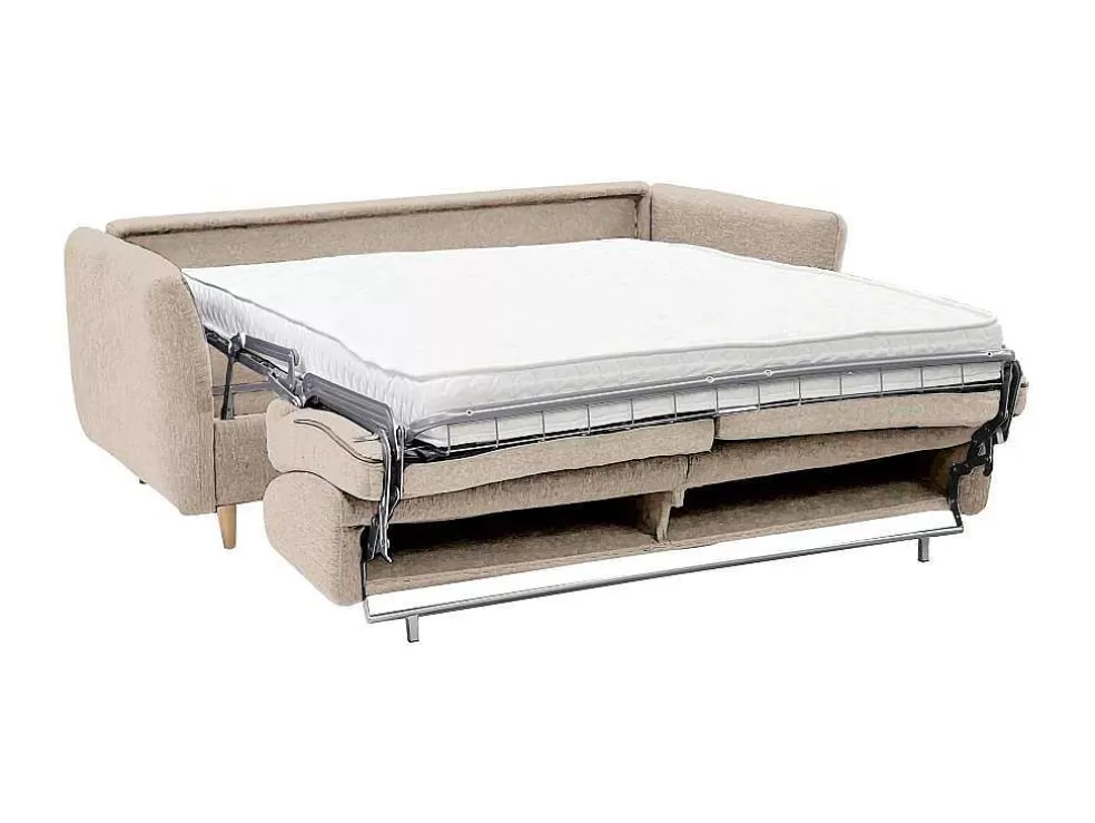 Discount Express-Driezitsslaapbank Van Beige Stof - Bed Met Brede Latten 140 Cm - Matras 14 Cm Arcadia Speciale Modellen Zitbanken & Fauteuils