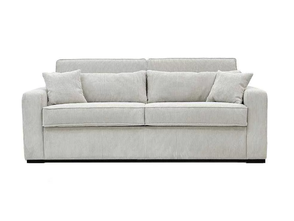New Express-Vierzitsslaapbank Van Beige Ribfluweel - Bed Met Brede Latten 160 Cm - Matras 14 Cm - Mondovi Slaapbank Met Matras