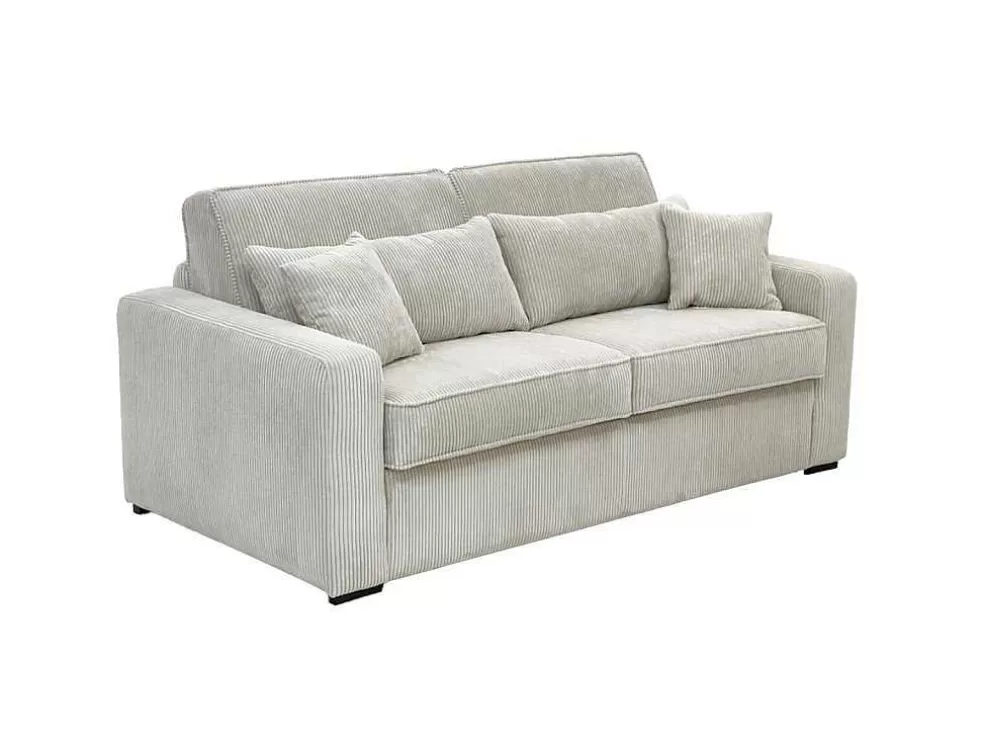New Express-Vierzitsslaapbank Van Beige Ribfluweel - Bed Met Brede Latten 160 Cm - Matras 14 Cm - Mondovi Slaapbank Met Matras