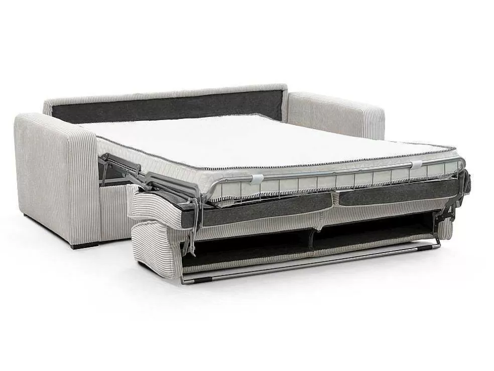 New Express-Vierzitsslaapbank Van Beige Ribfluweel - Bed Met Brede Latten 160 Cm - Matras 14 Cm - Mondovi Slaapbank Met Matras