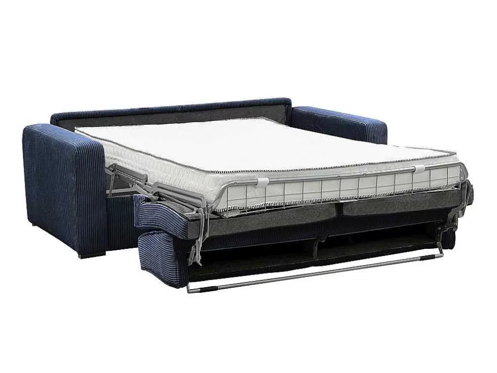 Cheap Express-Vierzitsslaapbank Van Blauw Ribfluweel - Bed 160 Cm - Matras 18 Cm - Mondovi Slaapbank Met Matras