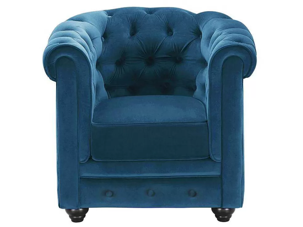 Cheap Fauteuil Chesterfield - Fluweel - Eend Blauw Fauteuil Stof