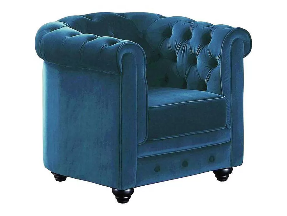 Cheap Fauteuil Chesterfield - Fluweel - Eend Blauw Fauteuil Stof