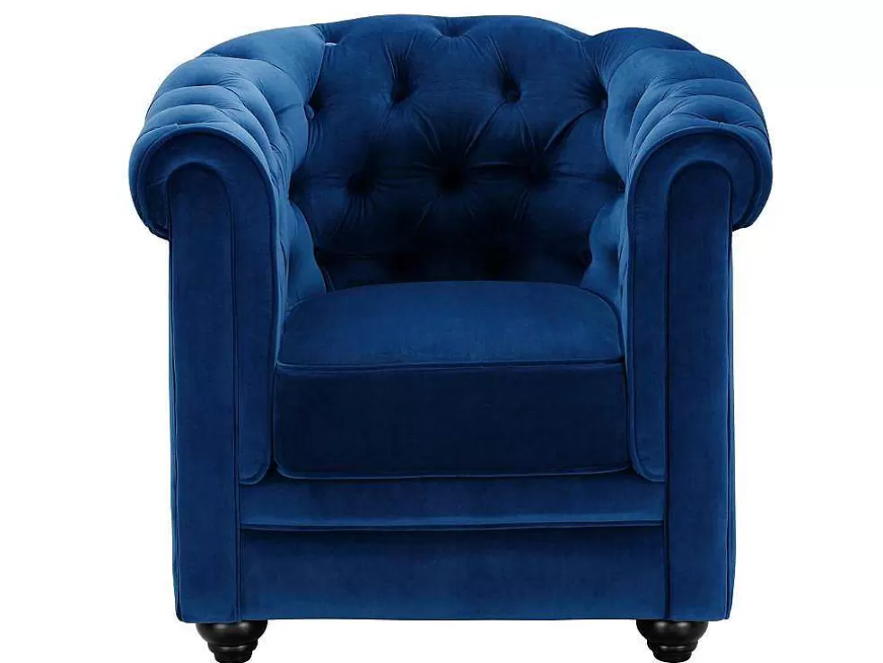 Discount Fauteuil Chesterfield - Fluweel - Koningsblauw Fauteuil Stof