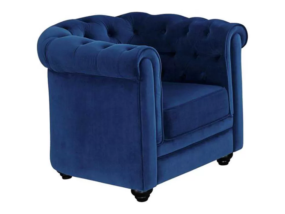 Discount Fauteuil Chesterfield - Fluweel - Koningsblauw Fauteuil Stof