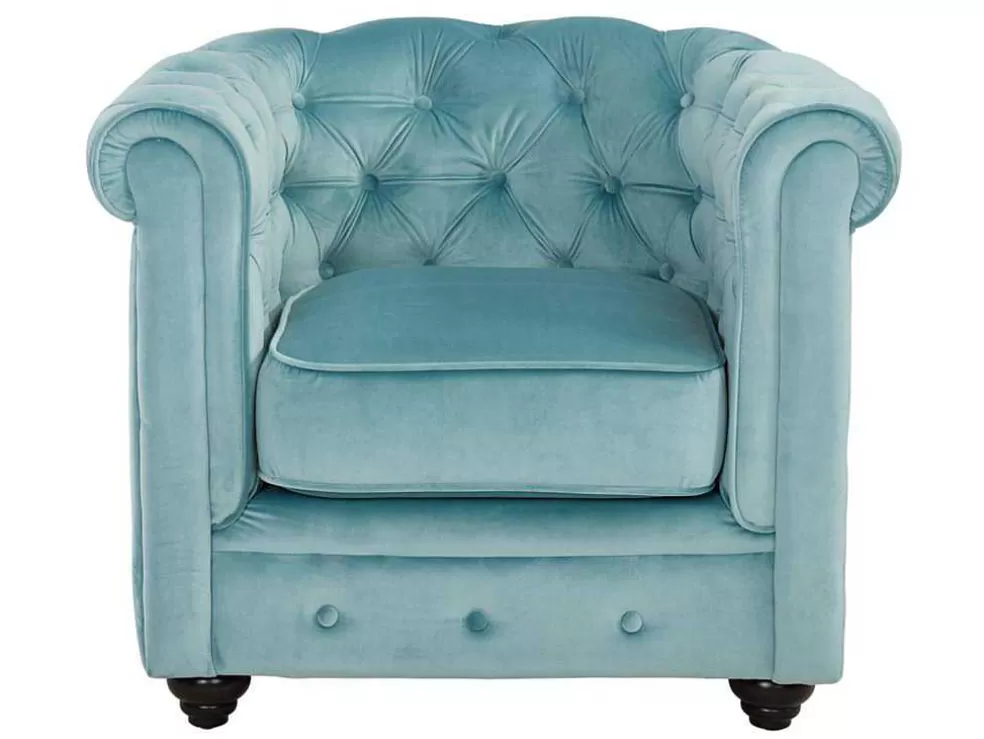 Flash Sale Fauteuil Chesterfield - Fluweel - Pastel Blauw Fauteuil Stof