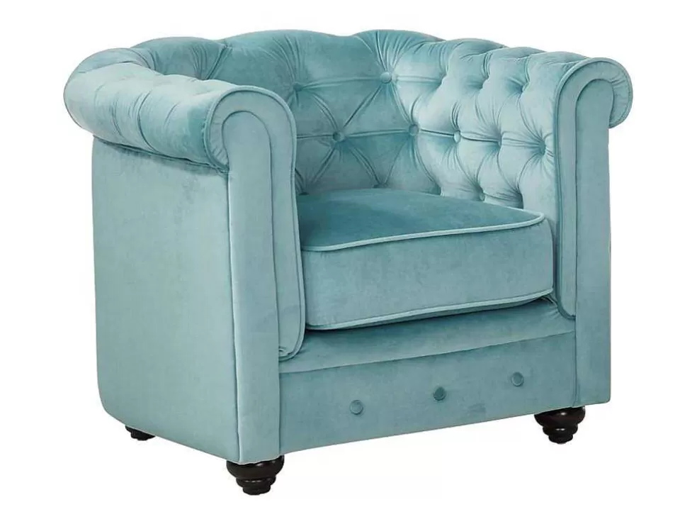 Flash Sale Fauteuil Chesterfield - Fluweel - Pastel Blauw Fauteuil Stof