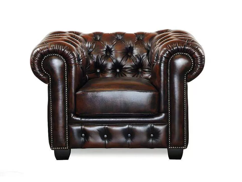 Shop Fauteuil Chesterfield Brenton 100% Buffelleer - Bruin Tinten Fauteuil Leer