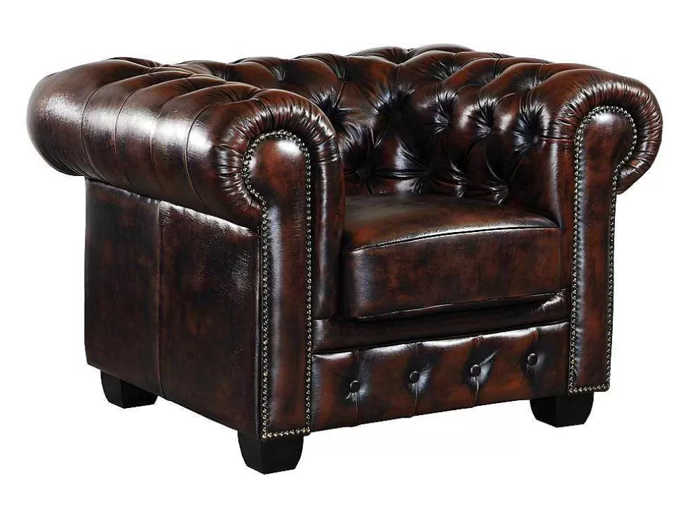 Shop Fauteuil Chesterfield Brenton 100% Buffelleer - Bruin Tinten Fauteuil Leer