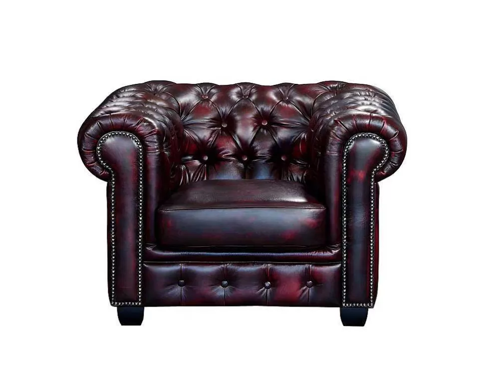 Best Sale Fauteuil Chesterfield Brenton 100% Buffelleer - Cherry Fauteuil Leer