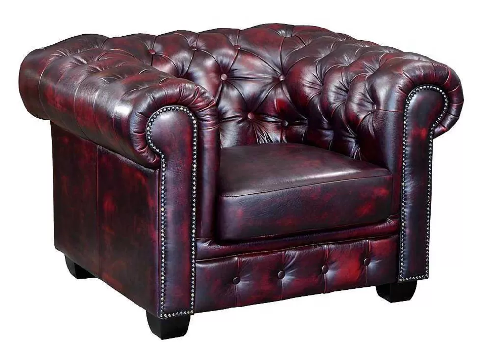 Best Sale Fauteuil Chesterfield Brenton 100% Buffelleer - Cherry Fauteuil Leer