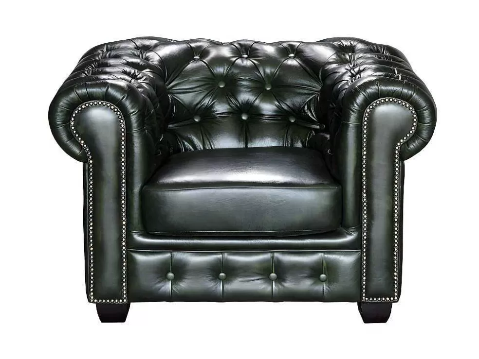 Best Fauteuil Chesterfield Brenton 100% Buffelleer - Empire Groen Fauteuil Leer