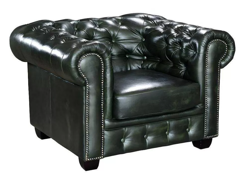 Best Fauteuil Chesterfield Brenton 100% Buffelleer - Empire Groen Fauteuil Leer