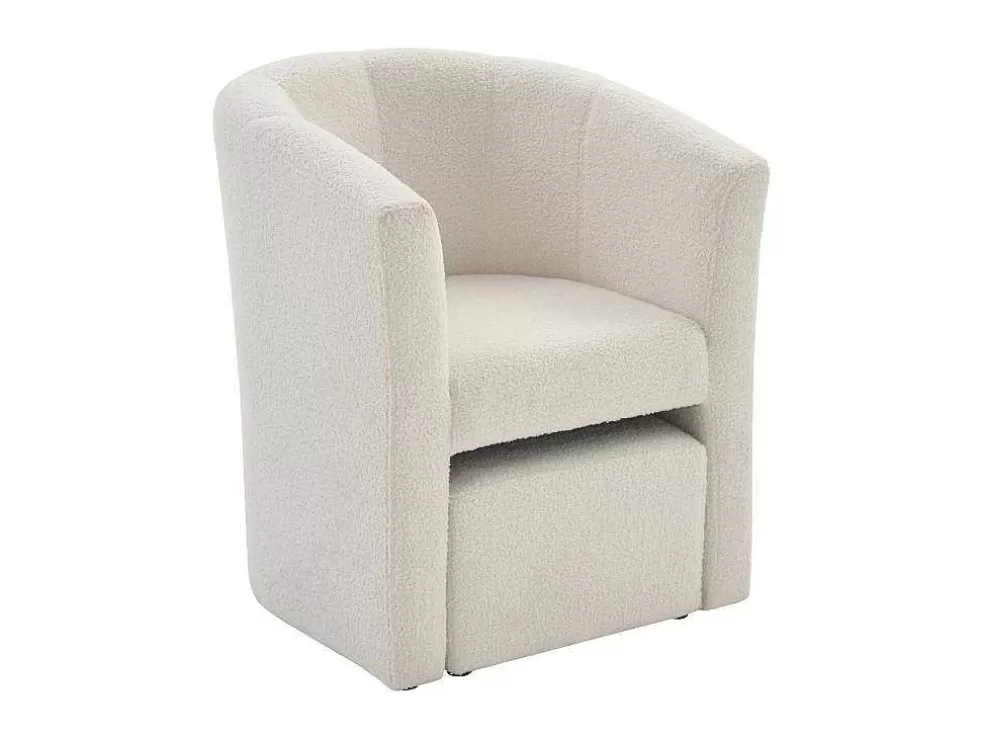 Cheap Fauteuil Met Holle Rugleuning En Poef In Witte Bouclestof Jovana Fauteuil Met Holle Rugleuning