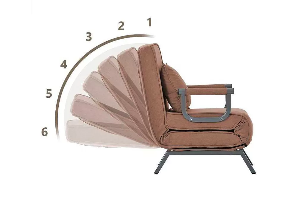 Sale Fauteuil Met Kussen En Verstelbare Rugleuning - Om Te Bouwen Tot Fauteuil - Linnen Stof - Bruin Uitklapbare Fauteuil