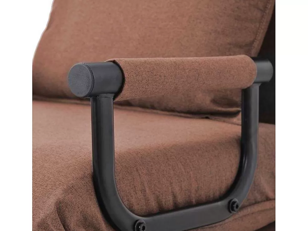 Sale Fauteuil Met Kussen En Verstelbare Rugleuning - Om Te Bouwen Tot Fauteuil - Linnen Stof - Bruin Uitklapbare Fauteuil