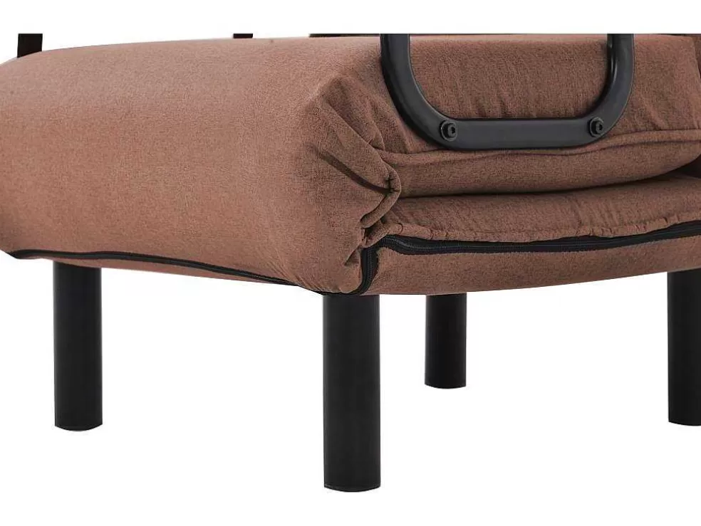 Sale Fauteuil Met Kussen En Verstelbare Rugleuning - Om Te Bouwen Tot Fauteuil - Linnen Stof - Bruin Uitklapbare Fauteuil