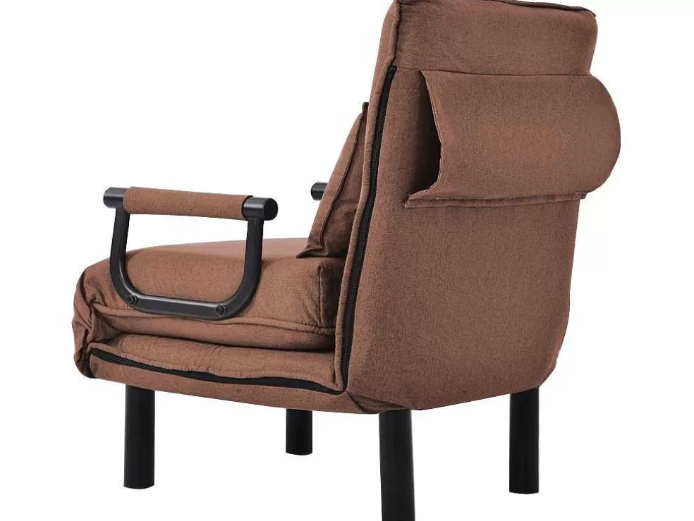 Sale Fauteuil Met Kussen En Verstelbare Rugleuning - Om Te Bouwen Tot Fauteuil - Linnen Stof - Bruin Uitklapbare Fauteuil
