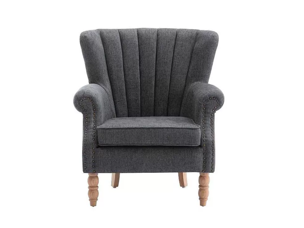 Outlet Fauteuil Van Antracietkleurige Stof Met Klinknagels Batoumi Fauteuil Stof