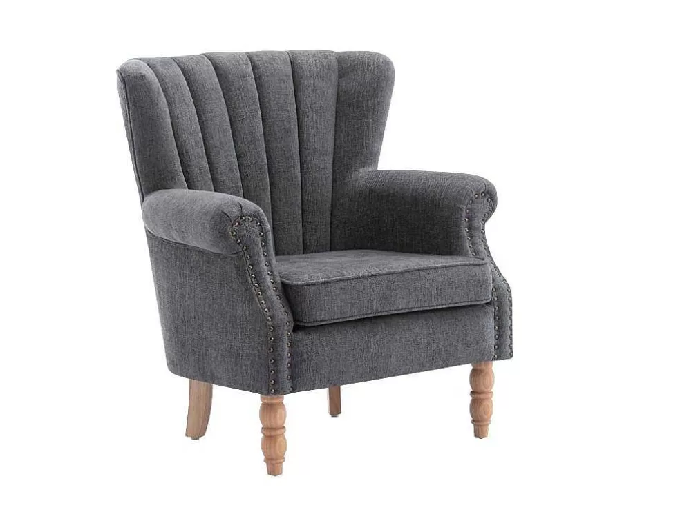 Outlet Fauteuil Van Antracietkleurige Stof Met Klinknagels Batoumi Fauteuil Stof