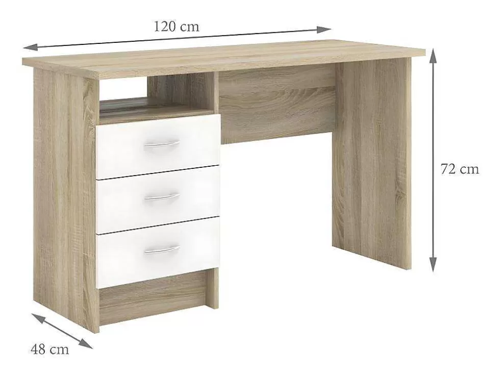 Cheap Fula Bureau 3 Lades Eiken Structuur Decor En Wit. Bureaumeubel