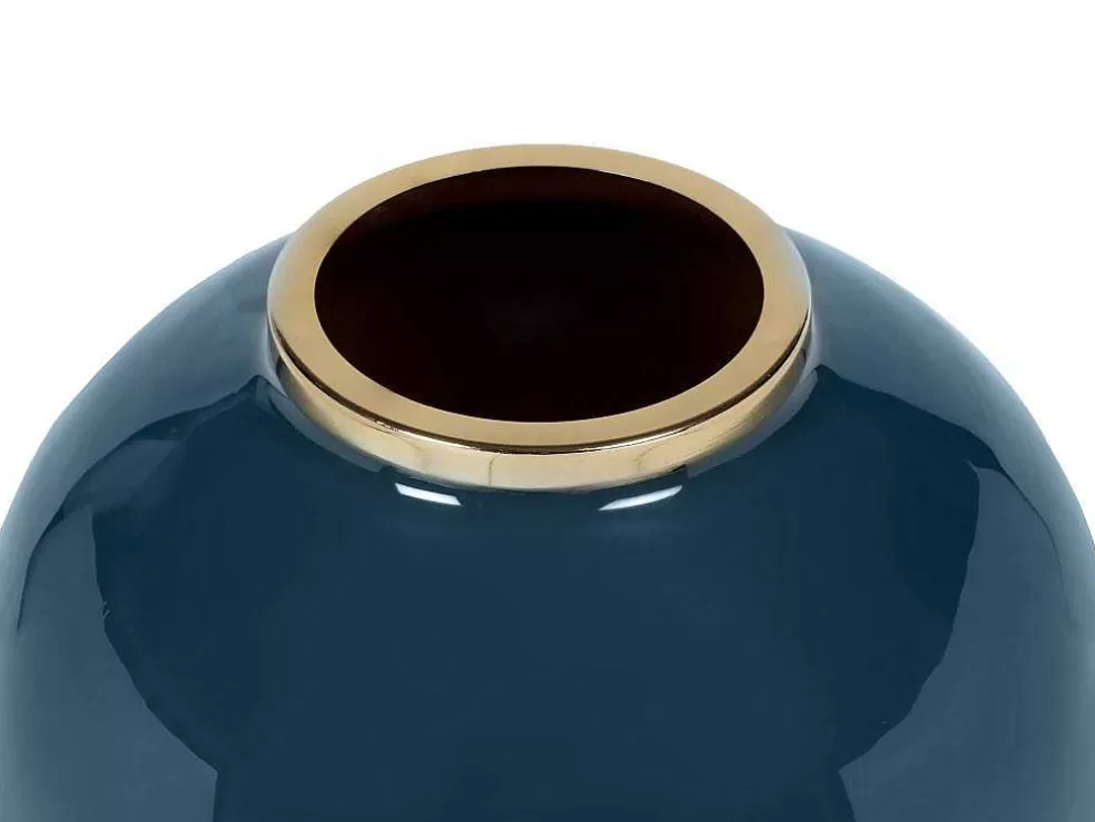 Cheap Geemailleerde Metalen Vaas - D. 29 X H. 36 Cm - Messing Afwerking - Groenblauw - Klaudia Decoratieobject Voor Binnen
