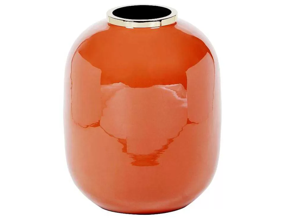 Discount Geemailleerde Metalen Vaas - D. 29 X H. 36 Cm - Messing Afwerking - Terracotta - Klaudia Decoratieobject Voor Binnen
