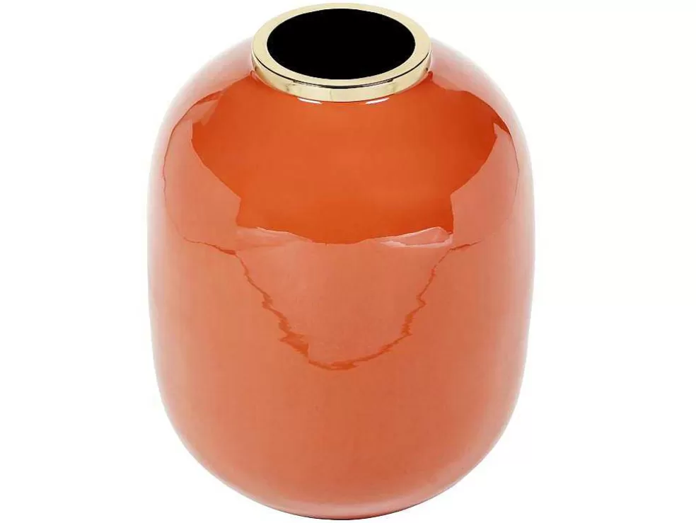Discount Geemailleerde Metalen Vaas - D. 29 X H. 36 Cm - Messing Afwerking - Terracotta - Klaudia Decoratieobject Voor Binnen