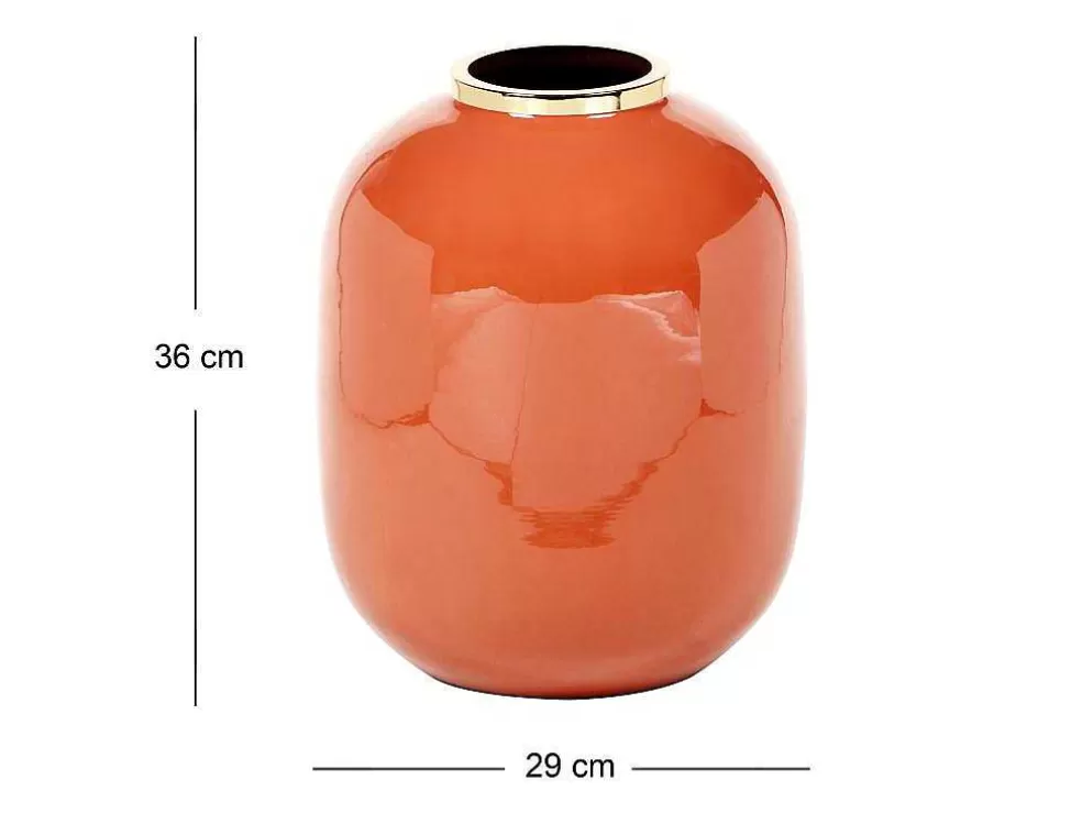 Discount Geemailleerde Metalen Vaas - D. 29 X H. 36 Cm - Messing Afwerking - Terracotta - Klaudia Decoratieobject Voor Binnen