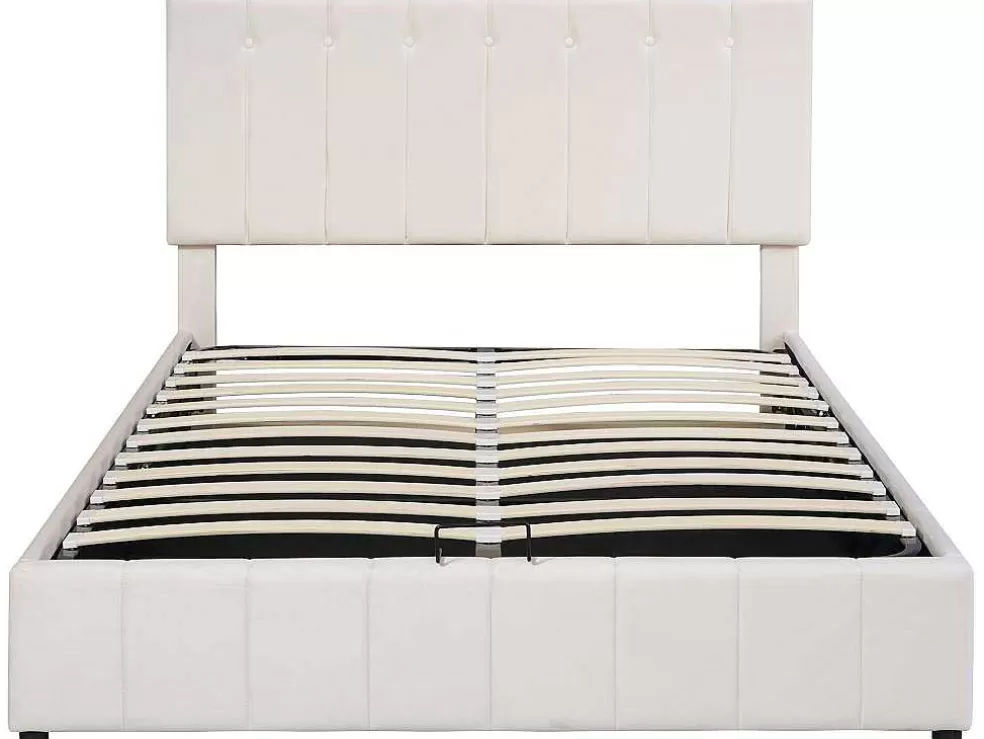 Outlet Gestoffeerd Opbergbed - 140X200Cm - Stof Fluweel - Beige Fluwelen Bed