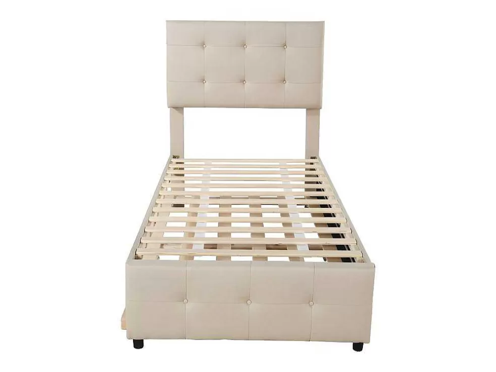 Cheap Getuft Onderschuifbed 90X200Cm - Verstelbaar Hoofdeinde - Linnen Stof - Beige Kinderbed