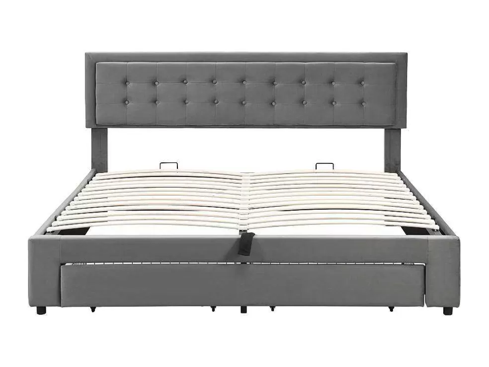 Cheap Gewatteerd Opbergbed 160X200Cm In Fluweel Met Lade + Lattenbodem - Grijs (Zonder Matras) Fluwelen Bed
