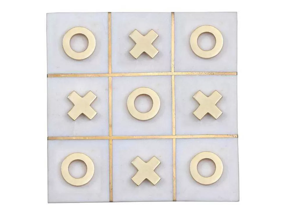 Best Gezelschapsspel - Boter-Kaas-En-Eieren - Marmer En Messing En Wit - L20,5 X H2,5 X D20,5 Cm - Tactoe Spel Voor Binnen