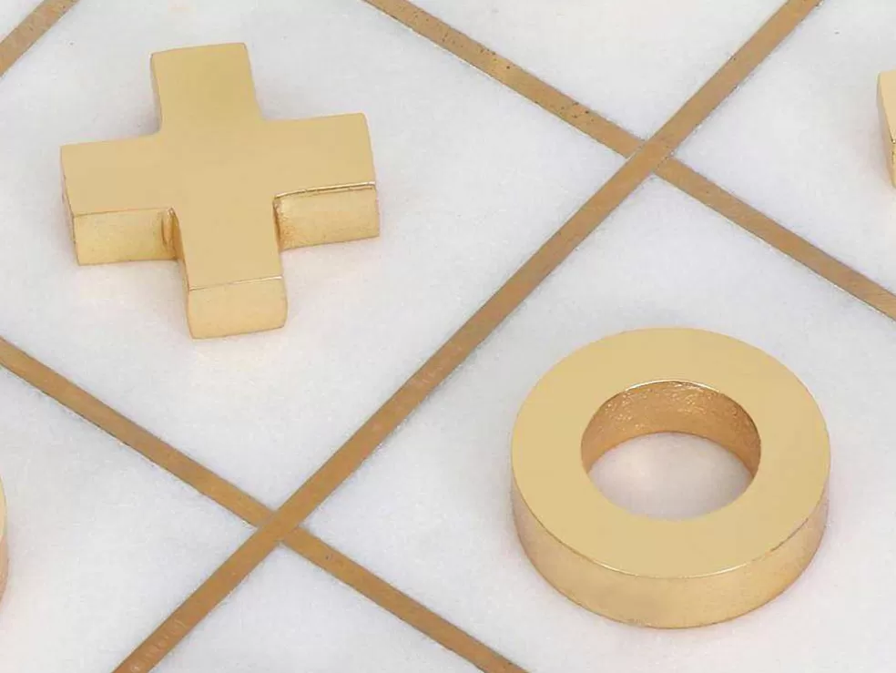 Best Gezelschapsspel - Boter-Kaas-En-Eieren - Marmer En Messing En Wit - L20,5 X H2,5 X D20,5 Cm - Tactoe Spel Voor Binnen