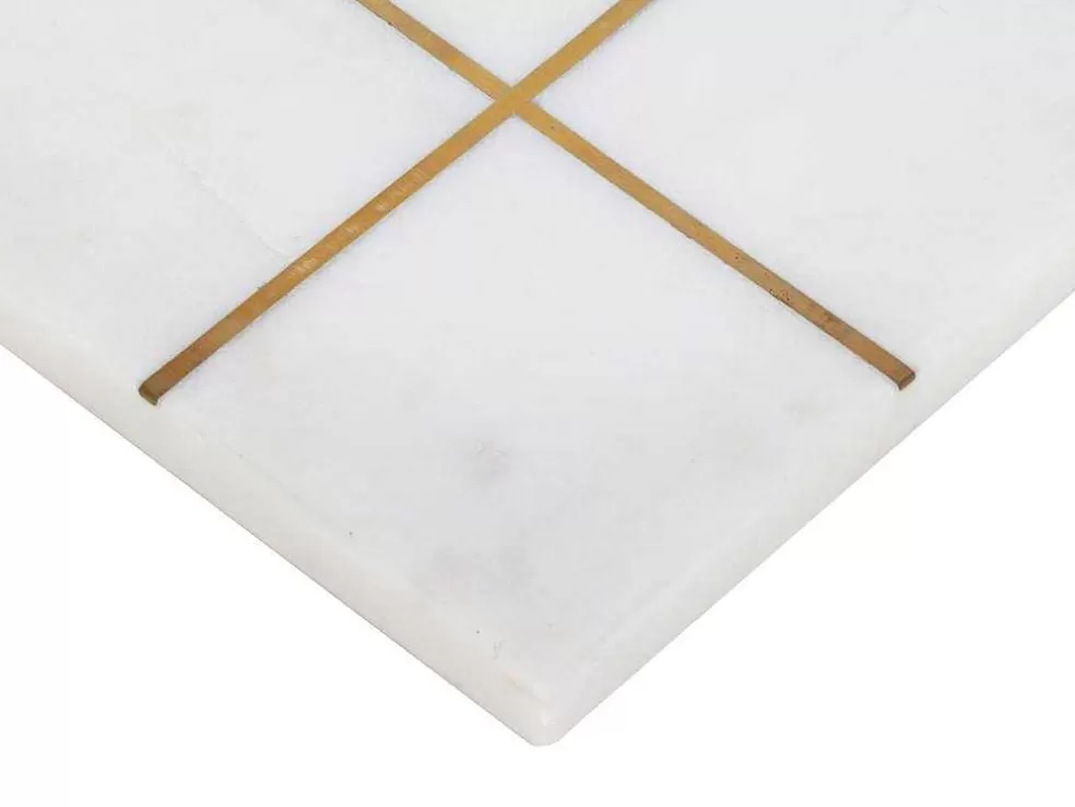 Best Gezelschapsspel - Boter-Kaas-En-Eieren - Marmer En Messing En Wit - L20,5 X H2,5 X D20,5 Cm - Tactoe Spel Voor Binnen