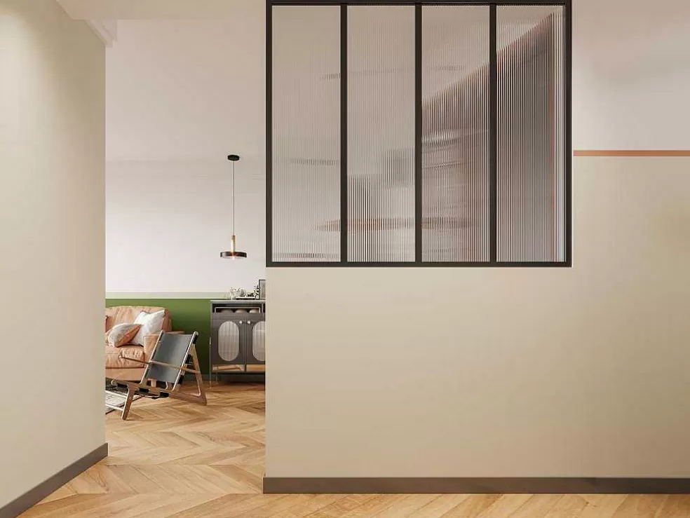 Clearance Glazen Designbinnenraam Van Gepoederlakt Aluminium En Gehard Textuurglas 120 X 105 Cm Zwart Vietra Glazen Binnenraam
