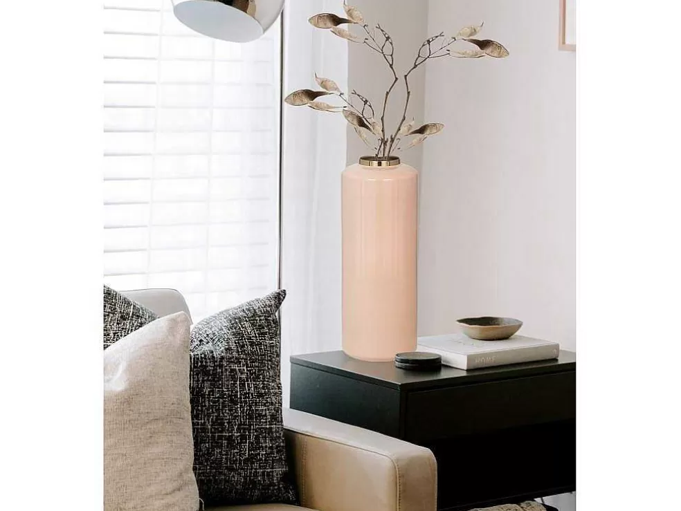 Sale Grote Geemailleerde Metalen Vaas - D. 19 X H. 50 Cm - Beige En Goud - Goriat Decoratieobject Voor Binnen