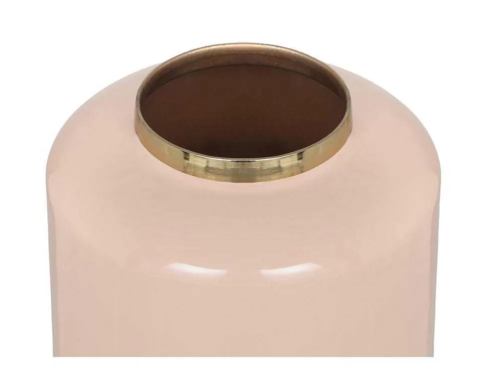 Sale Grote Geemailleerde Metalen Vaas - D. 19 X H. 50 Cm - Beige En Goud - Goriat Decoratieobject Voor Binnen