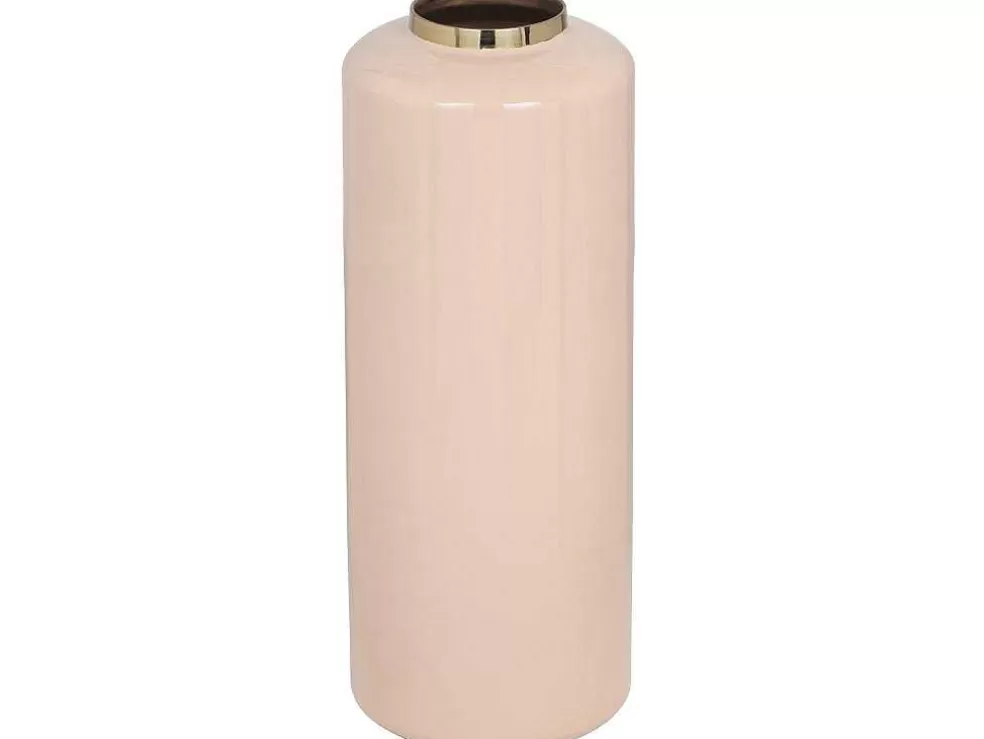 Sale Grote Geemailleerde Metalen Vaas - D. 19 X H. 50 Cm - Beige En Goud - Goriat Decoratieobject Voor Binnen