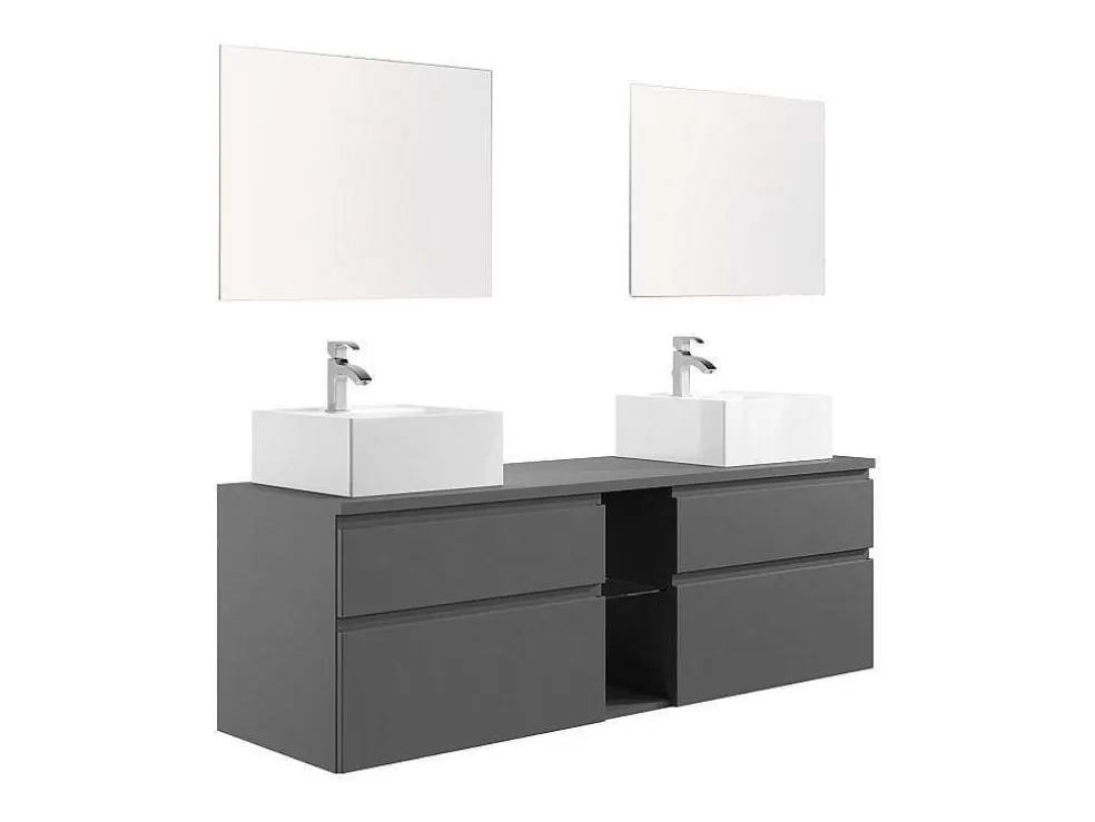 Cheap Hangend Badkamermeubel Met Dubbele Wastafel En Spiegels - Grijs - 150 Cm - Magdalena Ii Dubbele Wastafel